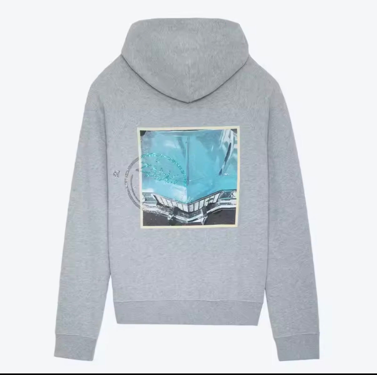 Zadig grey hoodie with print and rivets on the back