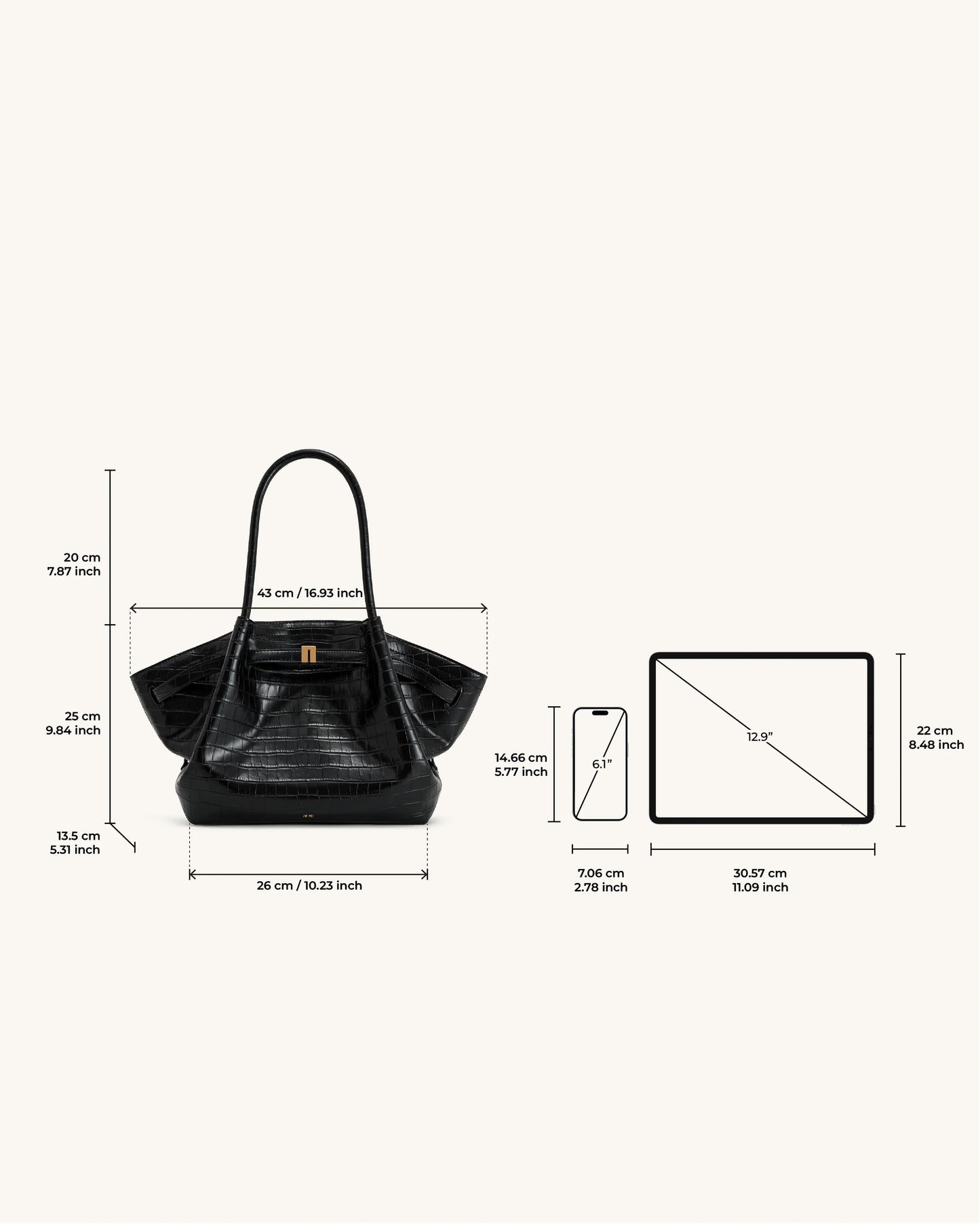 JW PEI Hana Medium Tote Bag - Black Croc