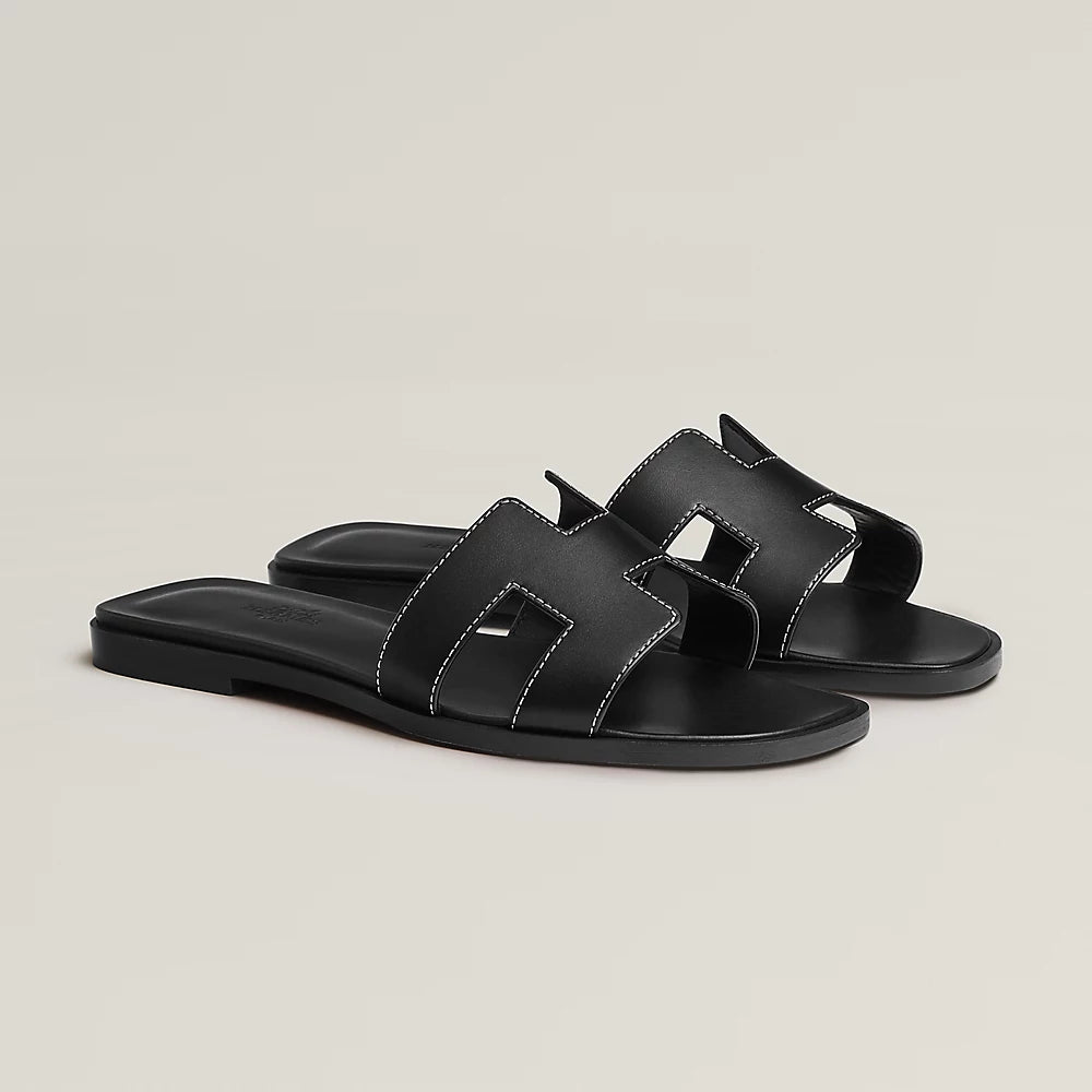 Hermes oran sandal with white stitching