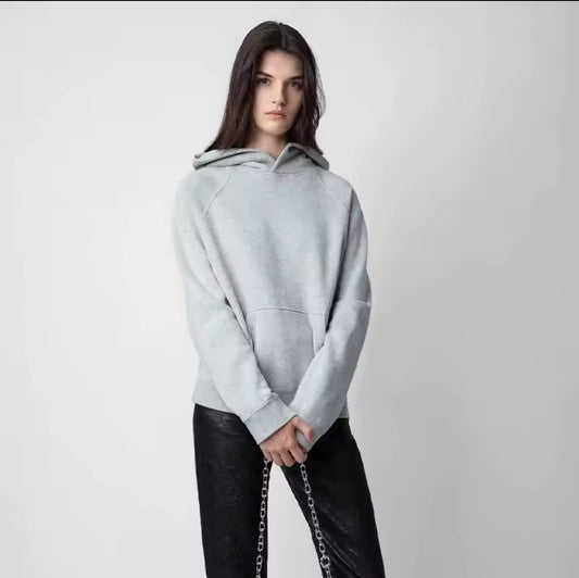 Zadig grey hoodie with print and rivets on the back