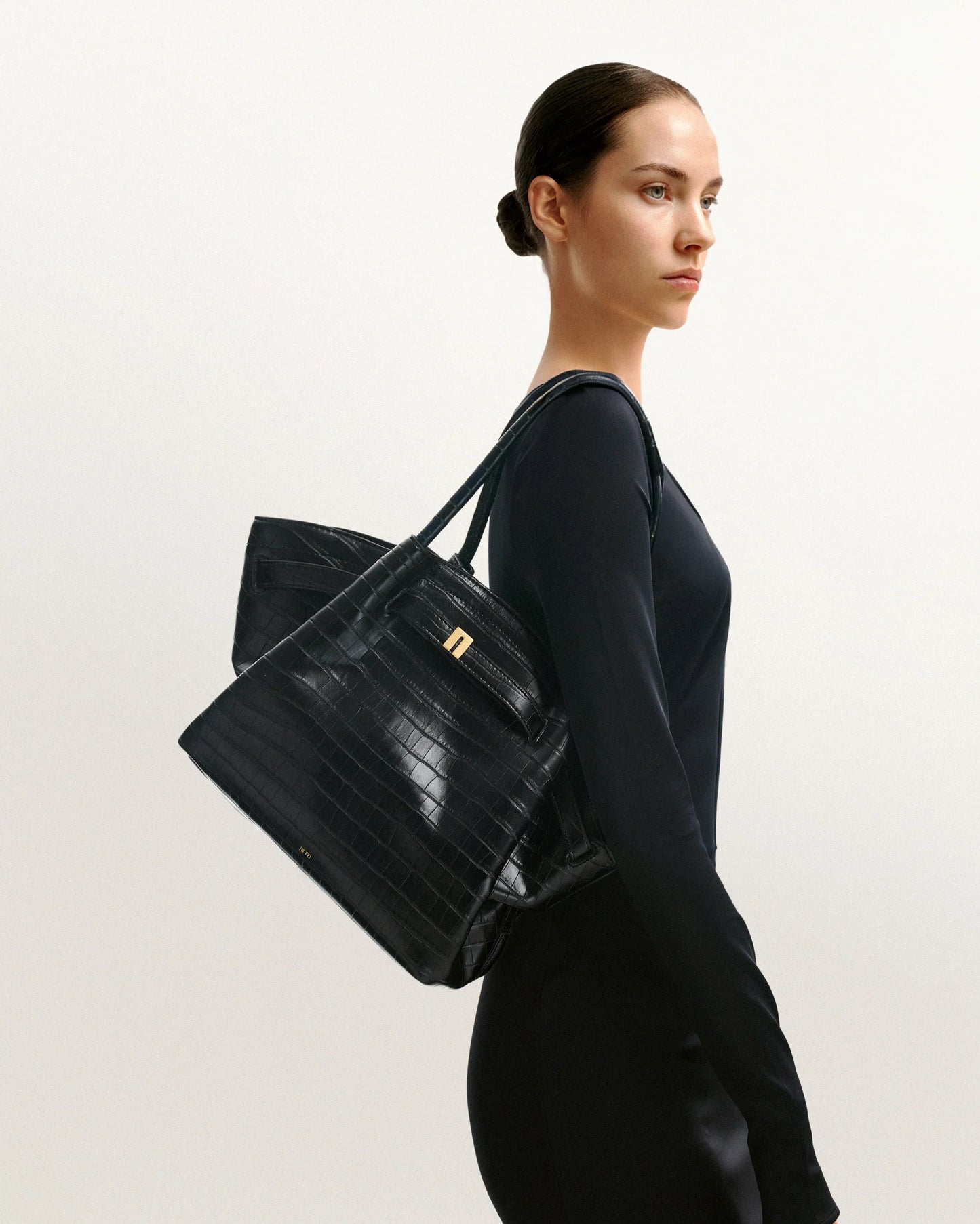 JW PEI Hana Medium Tote Bag - Black Croc